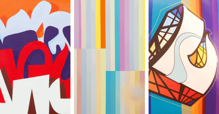 3 pieces of bright colored and abstract art