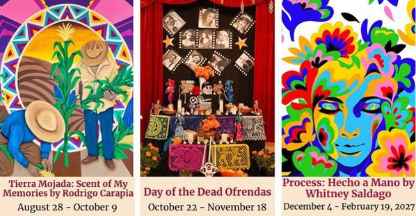Fall Art exhibits at Latino Arts. Colorful abstract paintings and mixed media art